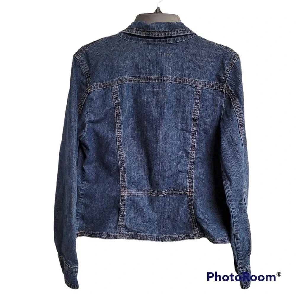 Sonoma 2 Button Collar Blue Jean Denim Jacket Front Flap Pockets Size Large